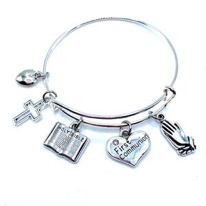 First Communion Charm Bracelet Child Size Bangle Religious